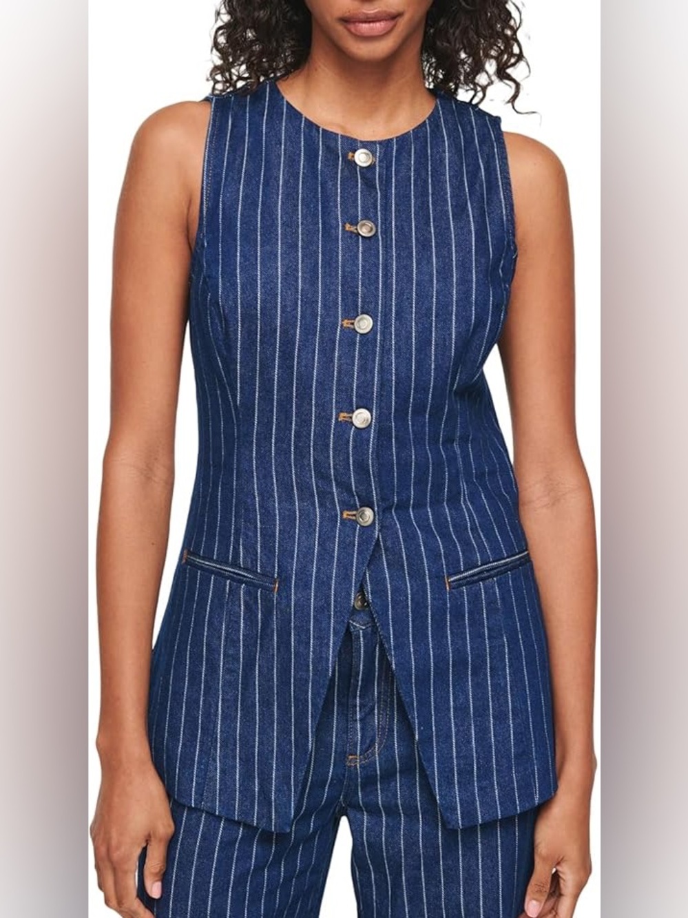 ALIGNE Striped Navy Sleeveless Button Vest